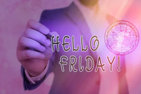 Writing note showing Hello Friday. Business photo showcasing Let the weekend Stock Photos