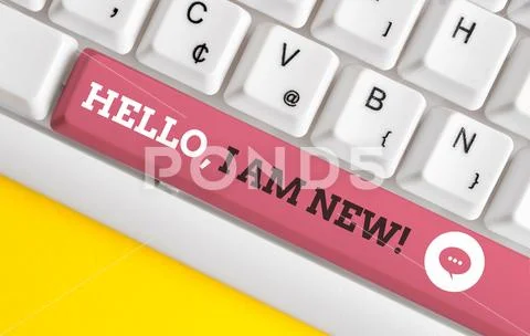Writing note showing Hello I Am New. Business photo showcasing introducing Stock Photos
