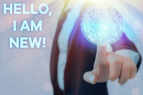 Writing note showing Hello I Am New. Business photo showcasing introducing Stock Photos