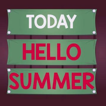 Writing note showing Hello Summer. Business photo showcasing season after spring Illustrazione stock