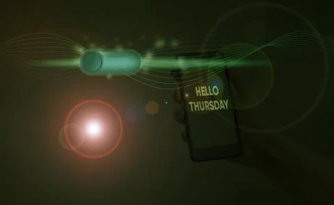 Writing note showing Hello Thursday. Business photo showcasing the greeting used Stock Photos