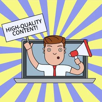 Writing note showing High Quality Content. Business photo showcasing Website is Stock Illustration