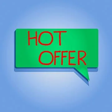 Writing note showing Hot Offer. Business photo showcasing product or programme Ilustração Stock