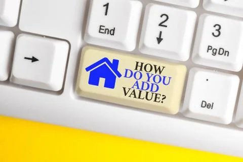 Writing note showing How Do You Add Value Question. Business photo showcasing 스톡 사진