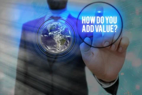 Writing note showing How Do You Add Value Question. Business photo showcasing Stock Photos