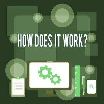 Writing note showing How Does It Work Question. Business photo showcasing Asking 스톡 일러스트