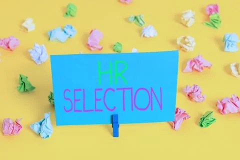 Writing note showing Hr Selection. Business photo showcasing Process and Stock Photos