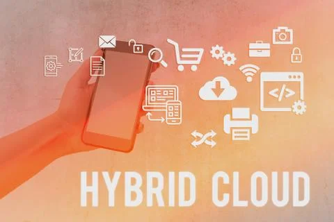 Writing note showing Hybrid Cloud. Business photo showcasing computing Stock Photos