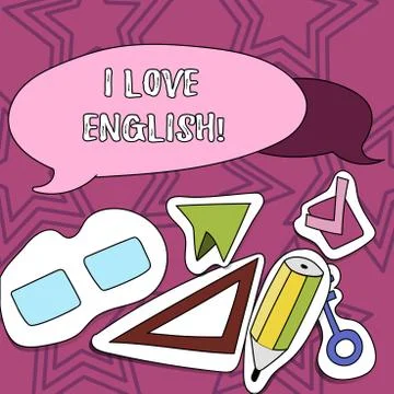 Writing note showing I Love English. Business photo showcasing To have affection Stock Illustration