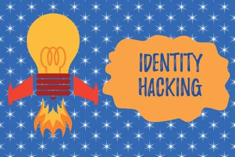 Writing note showing Identity Hacking. Business photo showcasing criminal that Stock-Illustration