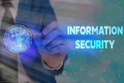 Writing note showing Information Security. Business photo showcasing INFOSEC Foto stock