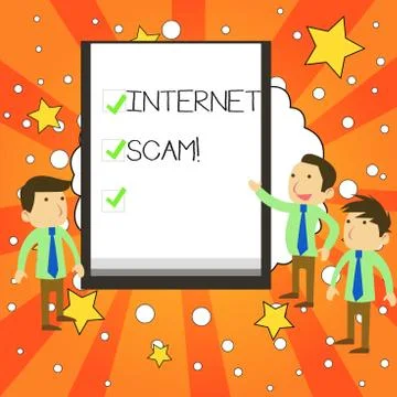 Writing note showing Internet Scam. Business photo showcasing type of fraud or Stock Illustration