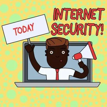 Writing note showing Internet Security. Business photo showcasing security that 스톡 일러스트