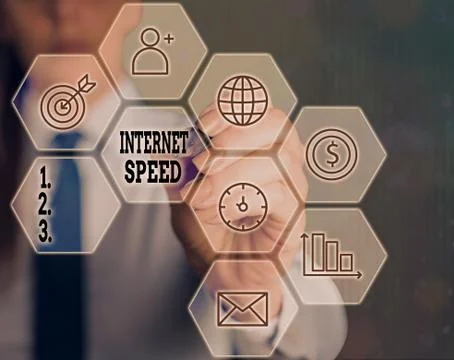 Writing note showing Internet Speed. Business photo showcasing the rate which 写真素材