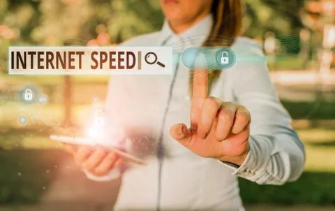 Writing note showing Internet Speed. Business photo showcasing the rate which 写真素材