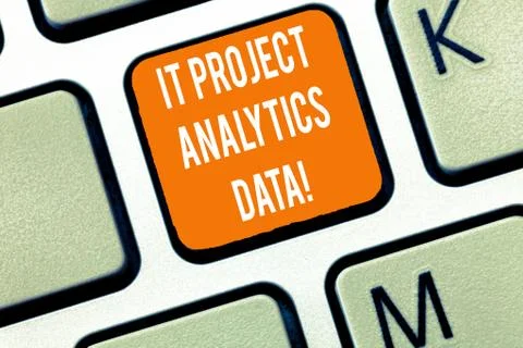 Writing note showing It Project Analytics Data. Business photo showcasing Stock Photos