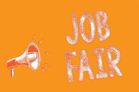 Writing note showing Job Fair. Business photo showcasing An event where a per Stock Illustration