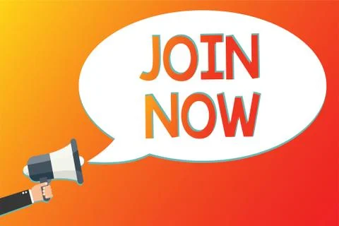 Writing note showing Join Now. Business photo showcasing An invite to a perso Stock Illustration