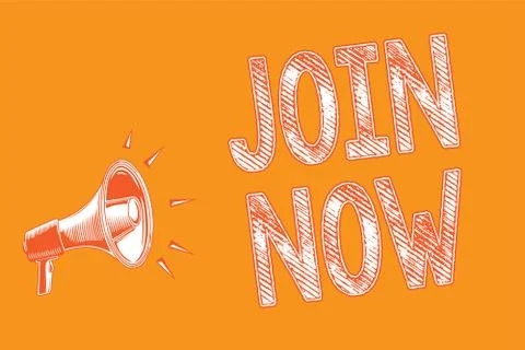 Writing note showing Join Now. Business photo showcasing An invite to a perso 库存插图
