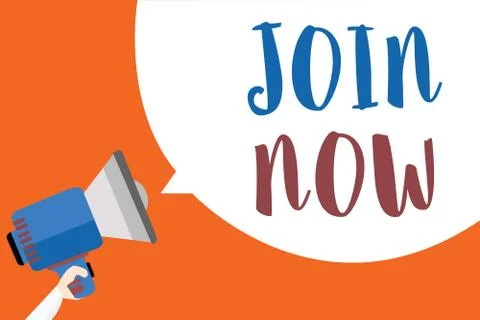 Writing note showing Join Now. Business photo showcasing An invite to a perso Stock Illustration