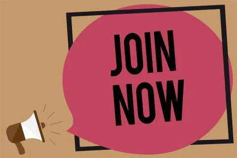 Writing note showing Join Now. Business photo showcasing An invite to a perso 库存插图