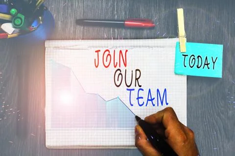 Writing note showing Join Our Team. Business photo showcasing Hiring Vacancy Stock Photos