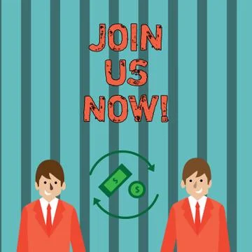 Writing note showing Join Us Now. Business photo showcasing Enroll in community 库存插图