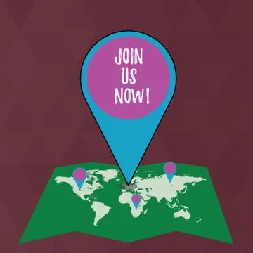 Writing note showing Join Us Now. Business photo showcasing enroll community 库存插图