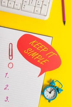 Writing note showing Keep It Simple. Business photo showcasing to make something Stock Photos