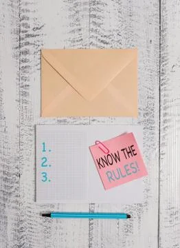 Writing note showing Know The Rules. Business photo showcasing set explicit or Stock Photos
