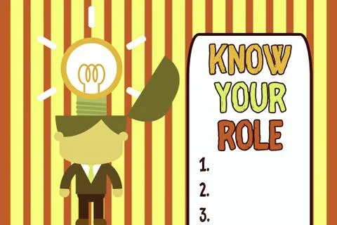 Writing note showing Know Your Role. Business photo showcasing Be clear of one Illustrazione stock