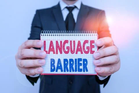 Writing note showing Language Barrier. Business photo showcasing difficulties in Foto stock