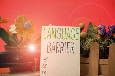 Writing note showing Language Barrier. Business photo showcasing difficulties in Foto stock