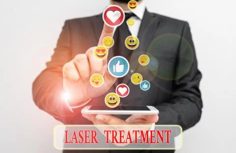Writing note showing Laser Treatment. Business photo showcasing any of various Stock Photos