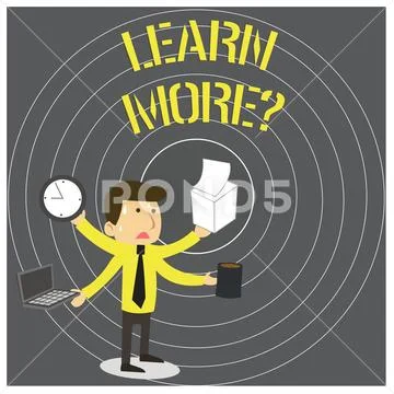 Writing note showing Learn More question. Business photo showcasing gain Stock Illustration