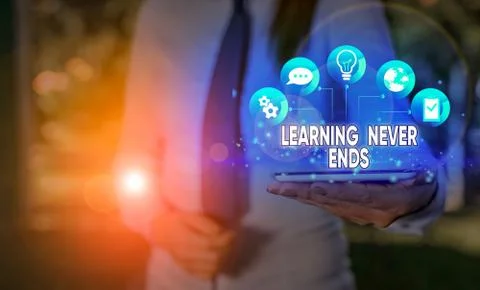 Writing note showing Learning Never Ends. Business photo showcasing Life Long Foto stock