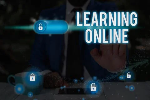 Writing note showing Learning Online. Business photo showcasing Learn something 스톡 사진
