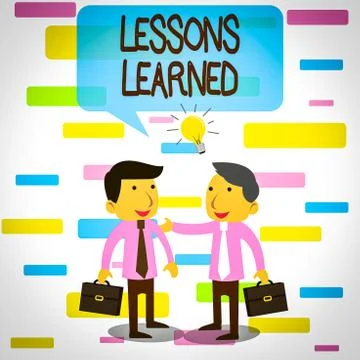 Writing note showing Lessons Learned. Business photo showcasing the knowledge or Stock Illustration