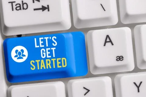 Writing note showing Let S Is Get Started. Business photo showcasing to begin Stock Photos