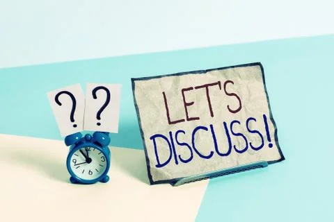 Writing note showing Let S Discuss. Business photo showcasing asking someone to Stock Photos