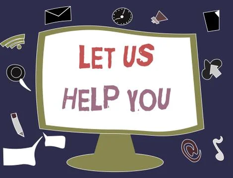 Writing note showing Let Us Help You. Business photo showcasing Offering a Stock-Illustration