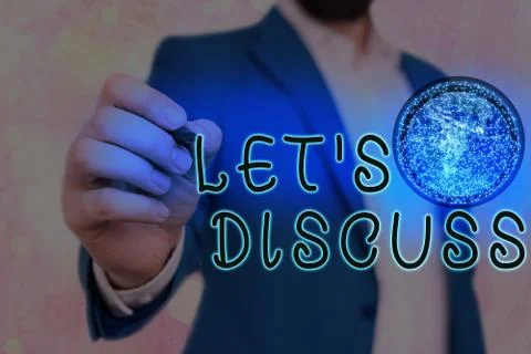 Writing note showing Lets Discuss. Business photo showcasing to talk about Stock Photos