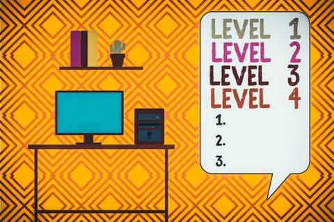 Writing note showing Level 1, 2, 3 and 4. Business photo showcasing Steps levels Stock Illustration