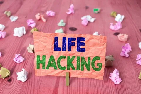Writing note showing Life Hacking. Business photo showcasing Simple and clever Stock Photos