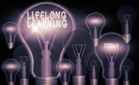 Writing note showing Lifelong Learning. Business photo showcasing pursuit of Illustrazione stock