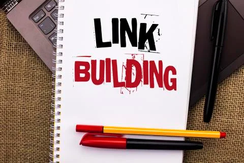 Writing note showing  Link Building. Business photo showcasing Process of acq Stockfoto's