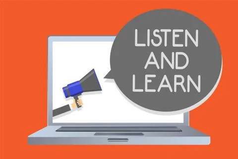 Writing note showing Listen And Learn. Business photo showcasing Pay attentio イラスト素材