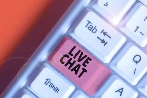 Writing note showing Live Chat. Business photo showcasing talking with friend or Stock Photos