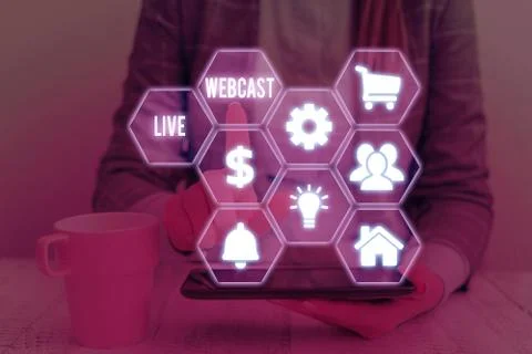 Writing note showing Live Webcast. Business photo showcasing the process of 스톡 사진