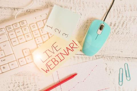 Writing note showing Live Webinar. Business photo showcasing presentation Stock Photos